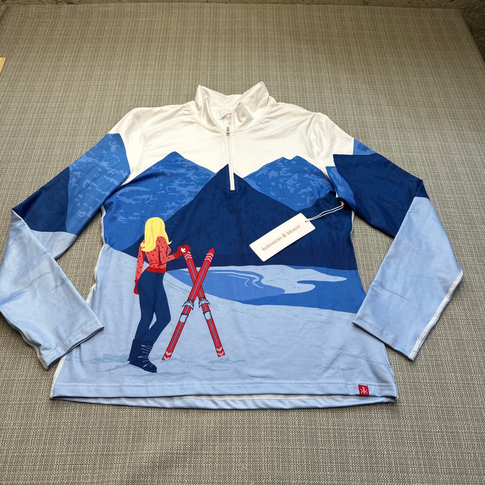 New Krimson Klover Maple 1/4 Zip Base Layer Top Womens Large Snow Mountain Scene